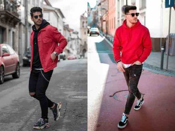 Áo đỏ phối với quần tối màu Áo đỏ phối với quần tối màu