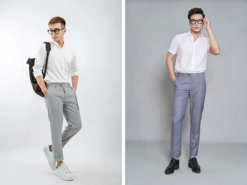 Quần xám phối áo sơ mi trắng lịch lãm Quần xám phối áo sơ mi trắng lịch lãm