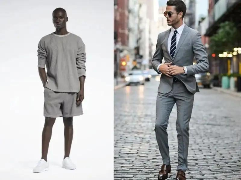 Quần xám phối với áo cùng màu Quần xám phối với áo cùng màu