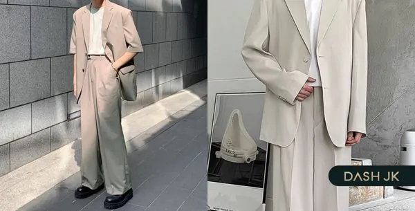 Quần màu be và áo màu trắng