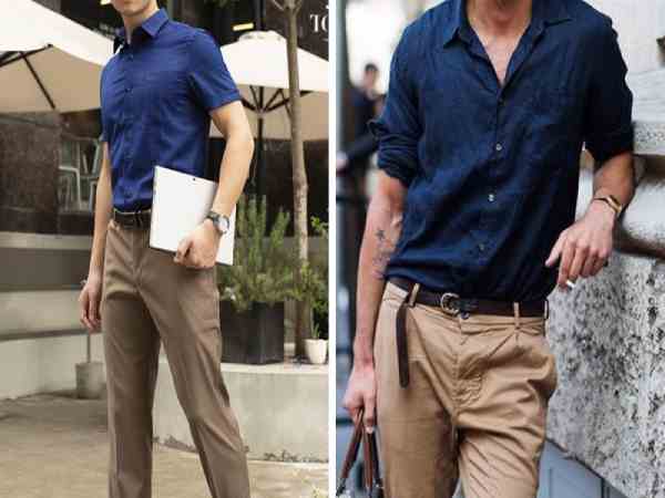 Quần nâu phối áo xanh navy Quần nâu phối áo xanh navy