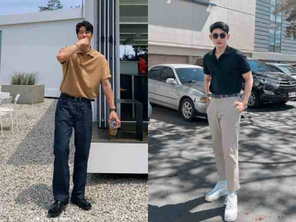 Áo polo, quần tây và giày âu đi đám cưới