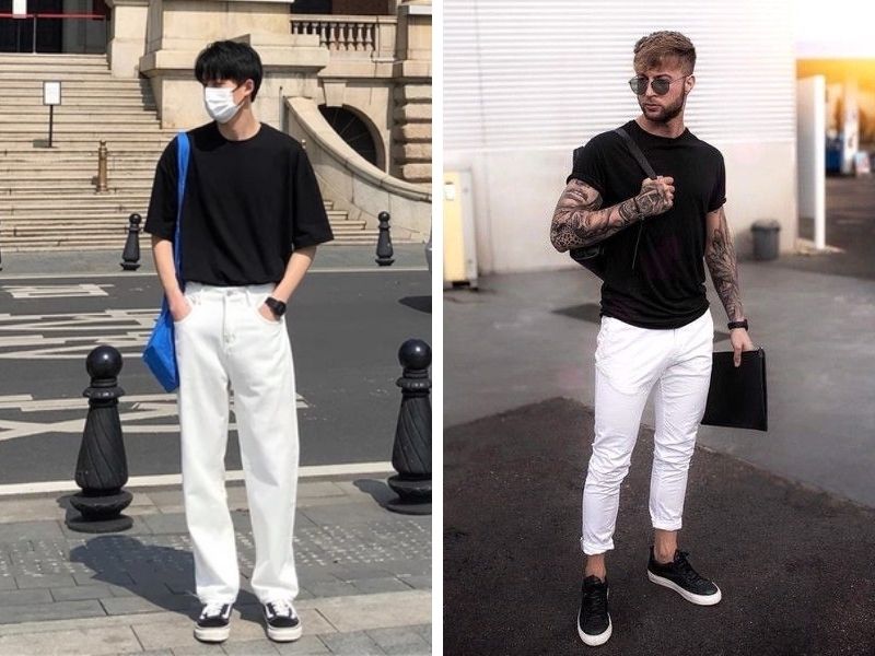 Quần trắng phối áo màu đen Quần trắng phối áo màu đen