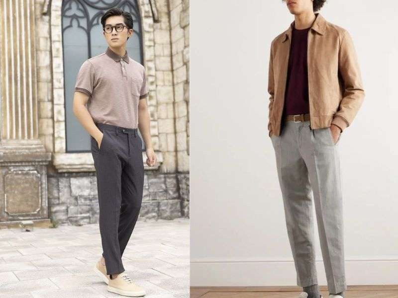 Phối quần màu xám và áo Polo màu be Quần màu xám và Polo màu be