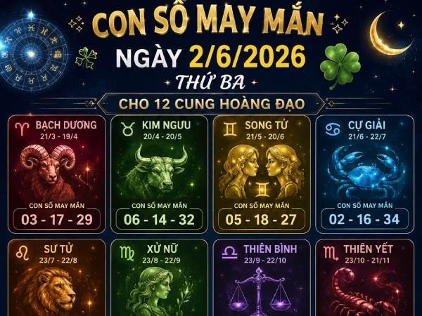 Con số may mắn ngày 2/6/2026 thứ ba cung Cự Giải
